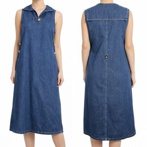 Original TY Wear Denim Jumper Dress Womens 12P Blue Nautical Sailor Midi Vintage